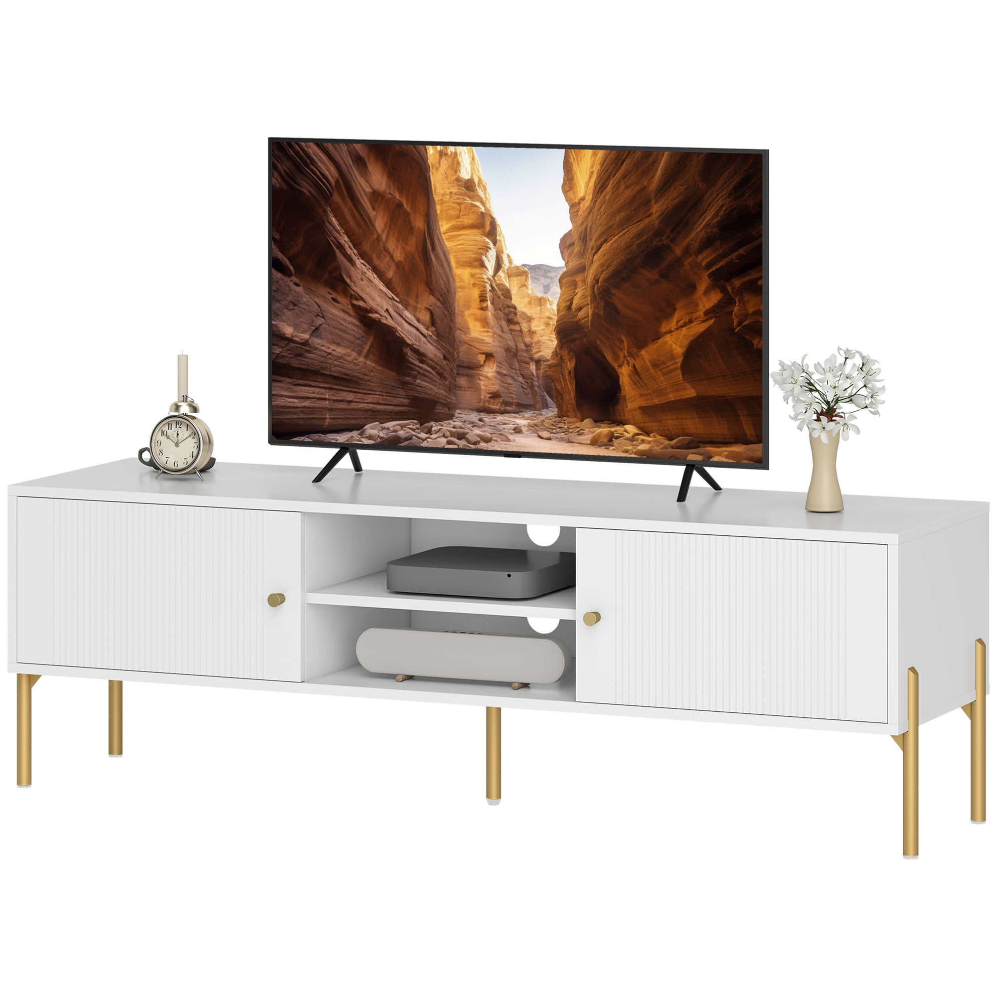 TV Stand for TVs up to 65" - White with Gold Legs-Home Furnishings > Living Room Furniture > TV¬†Stands-DECOROLALA