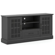 TV Stand for TVs up to 70 with Glass Doors Cubbies and Drawer-Black-Entertainment Centers & TV Stands-DECOROLALA