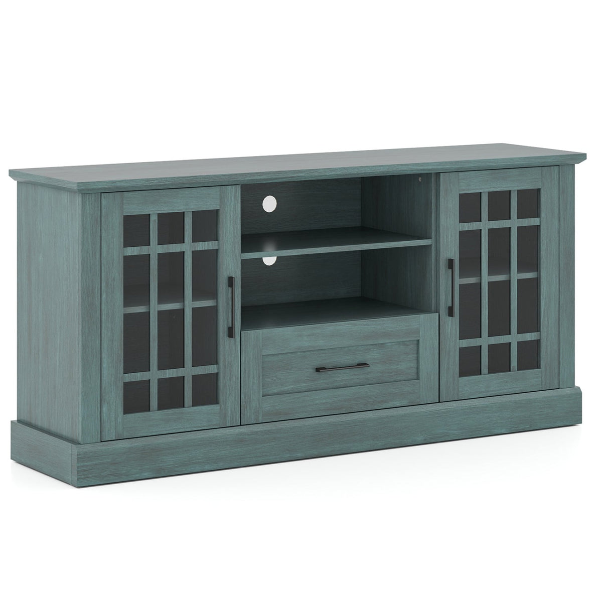 TV Stand for TVs up to 70 with Glass Doors Cubbies and Drawer-Green-Entertainment Centers & TV Stands-DECOROLALA