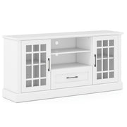 TV Stand for TVs up to 70 with Glass Doors Cubbies and Drawer-White-Entertainment Centers & TV Stands-DECOROLALA