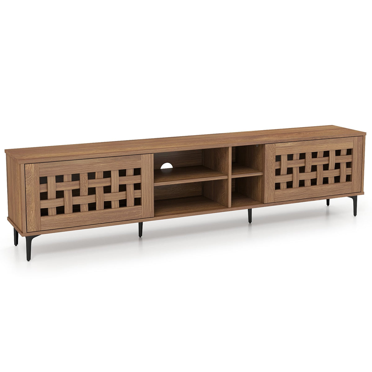 TV Stand for TVs up to 80" with 2 Doors and Storage Cabinets-Walnut-Entertainment Centers & TV Stands-DECOROLALA