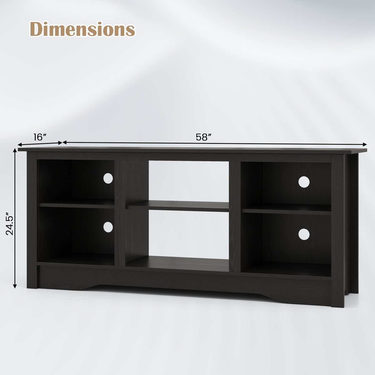 TV Stand for up to 65 Inch Flat Screen TVs with Adjustable Shelves for 18 Inch Electric Fireplace (Not Included)-Black-Entertainment Centers & TV Stands-DECOROLALA