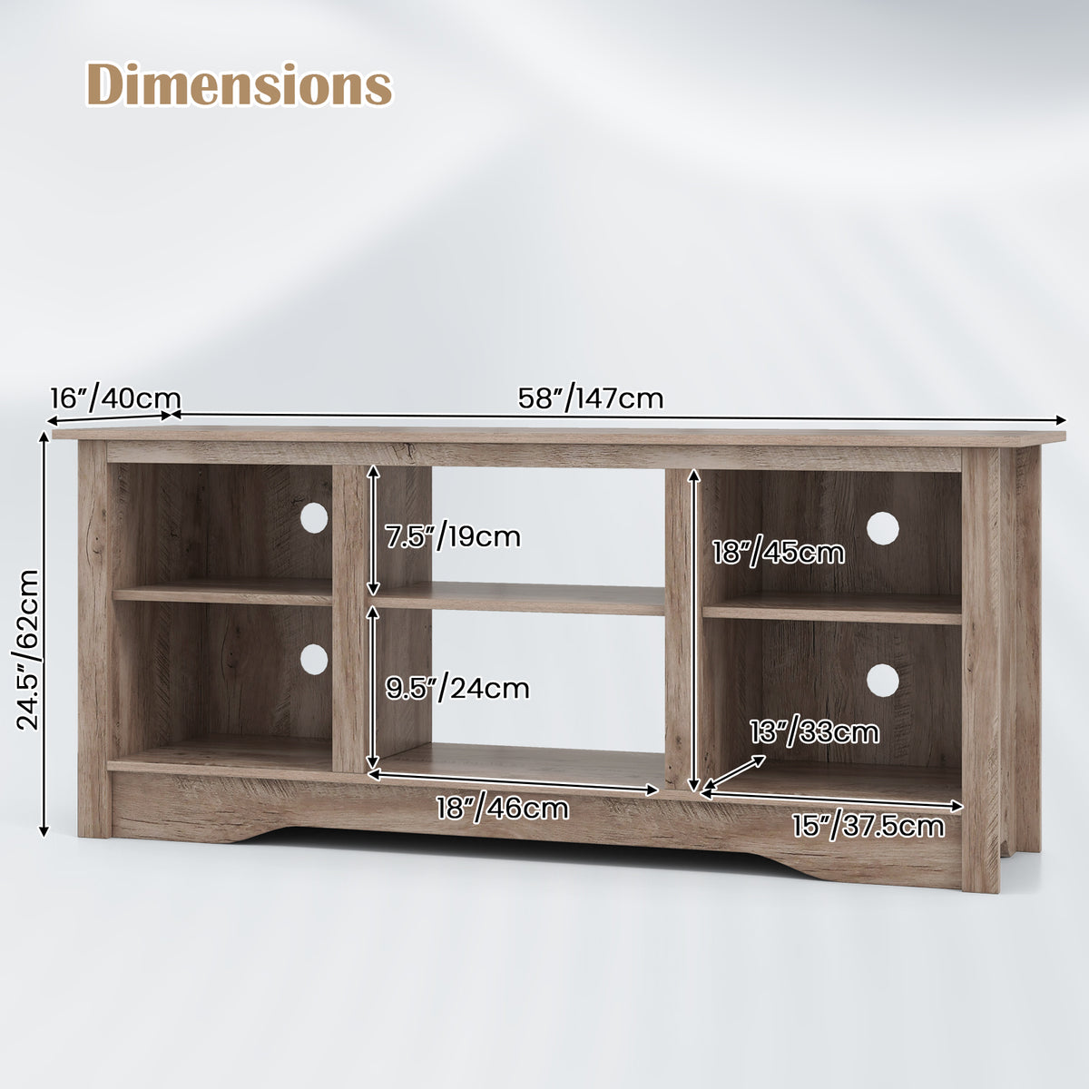 TV Stand for up to 65 Inch Flat Screen TVs with Adjustable Shelves for 18 Inch Electric Fireplace (Not Included)-Gray-Entertainment Centers & TV Stands-DECOROLALA