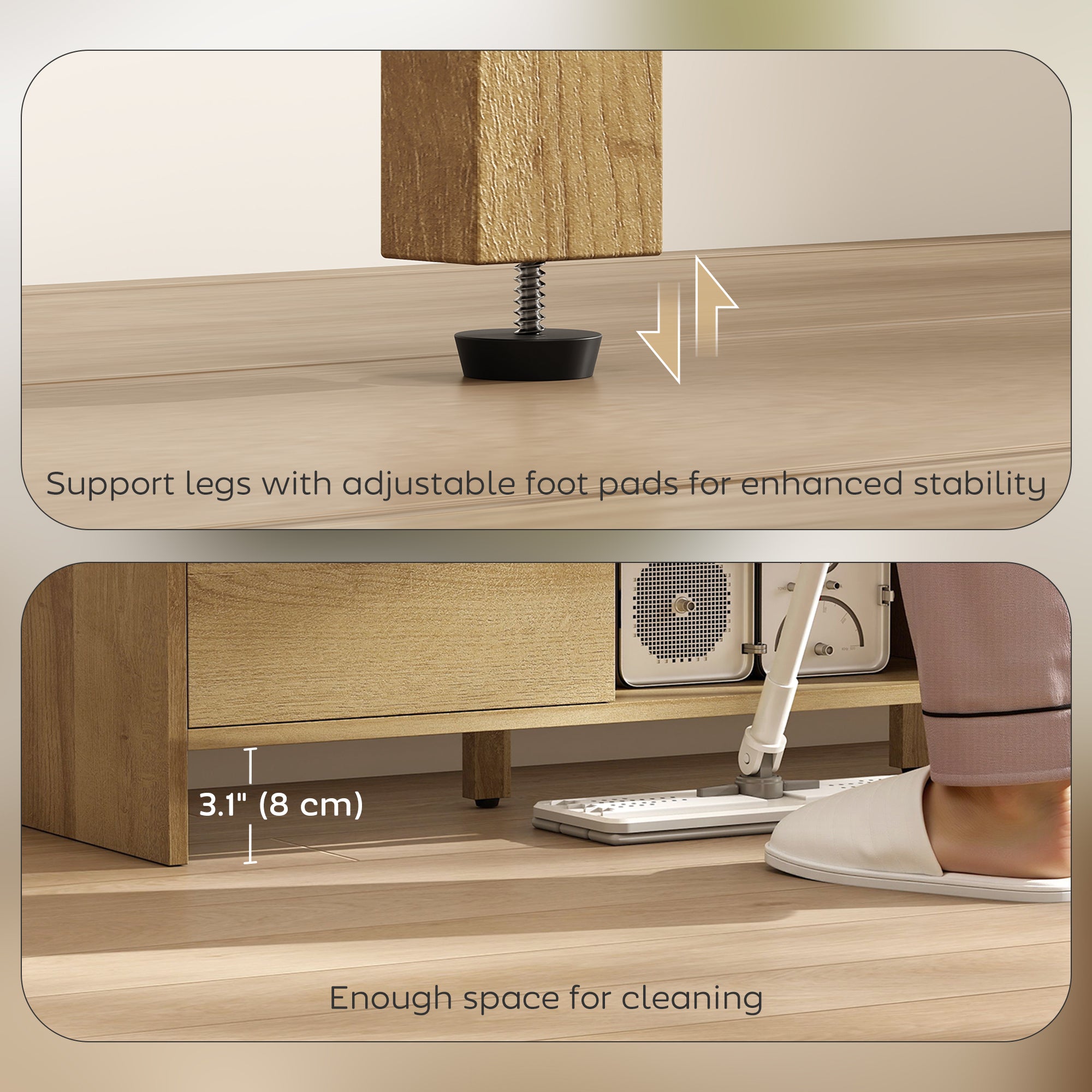 TV Stand for up to 65 Inch TV, Nordic Entertainment Center with 2 Cabinets and 2 Open Shelves for Living Room, Natural-Home Furnishings > Living Room Furniture > TV¬†Stands-DECOROLALA