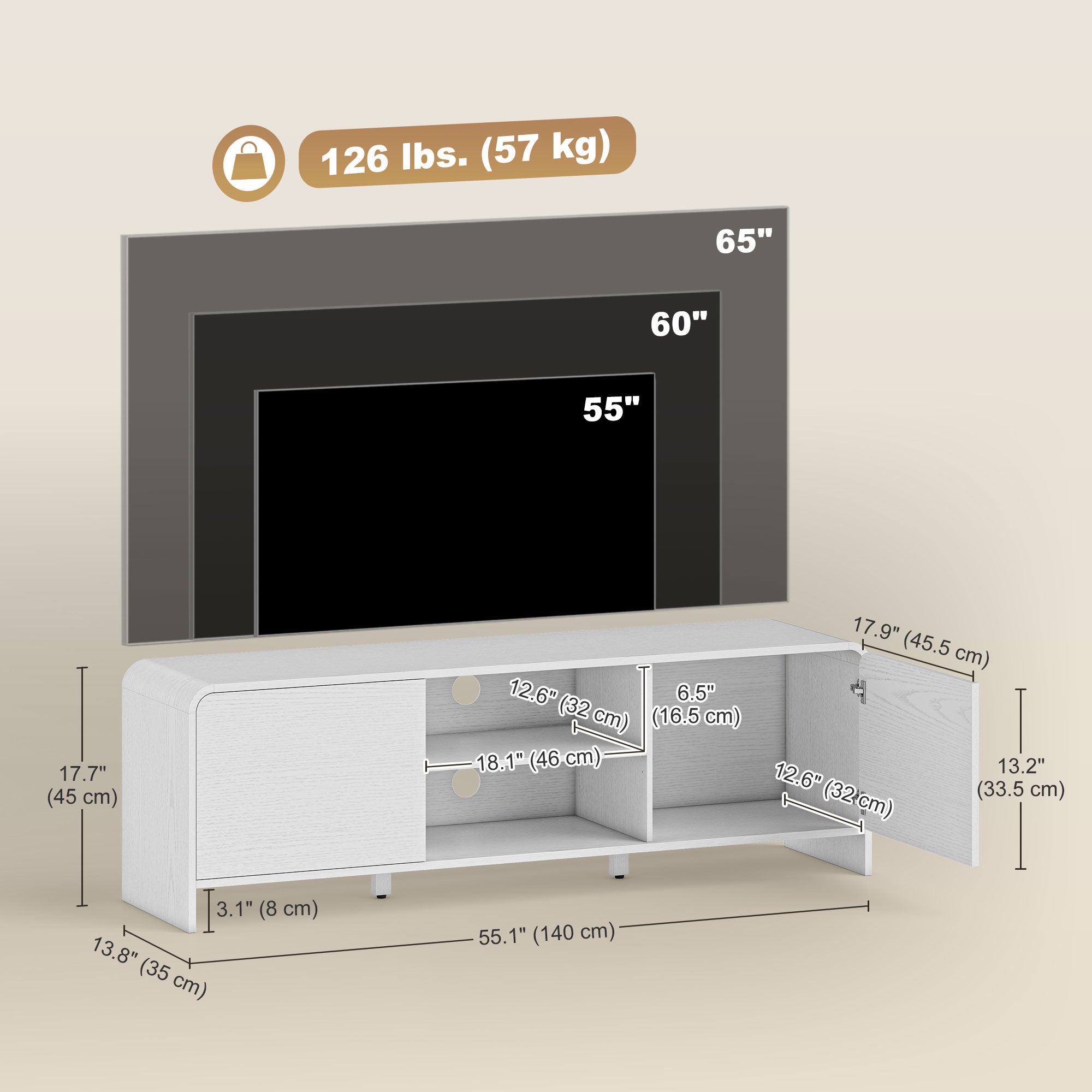 TV Stand for up to 65 Inch TV - Nordic White 55"-Home Furnishings > Living Room Furniture > TV¬†Stands-DECOROLALA