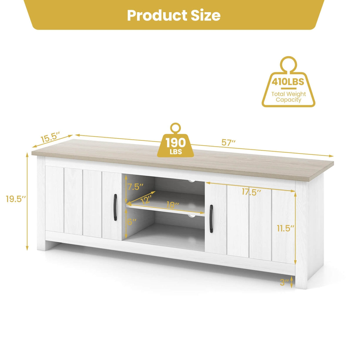 TV Stand with 2 Cabinets and Open Shelves for TVs up to 65 Inch-Natural-Entertainment Centers & TV Stands-DECOROLALA