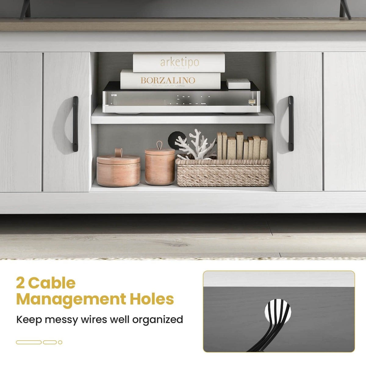 TV Stand with 2 Cabinets and Open Shelves for TVs up to 65 Inch-Natural-Entertainment Centers & TV Stands-DECOROLALA