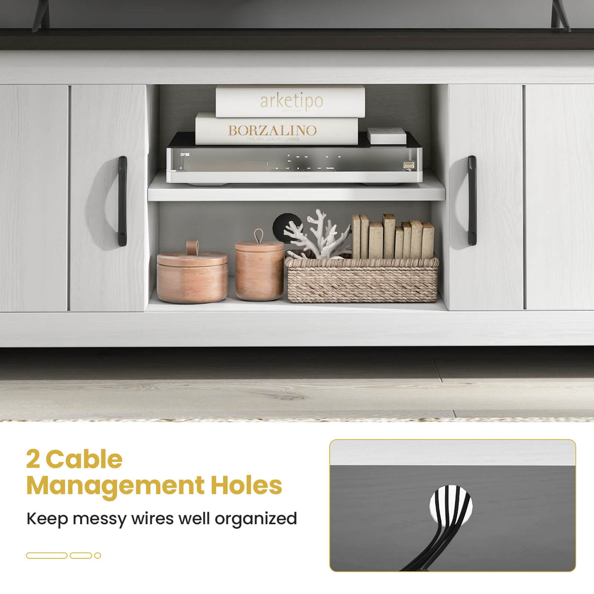 TV Stand with 2 Cabinets and Open Shelves for TVs up to 65 Inches-Black-Entertainment Centers & TV Stands-DECOROLALA