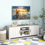 TV Stand with 2 Cabinets and Open Shelves for TVs up to 65" - Natural-Entertainment Centers & TV Stands-DECOROLALA