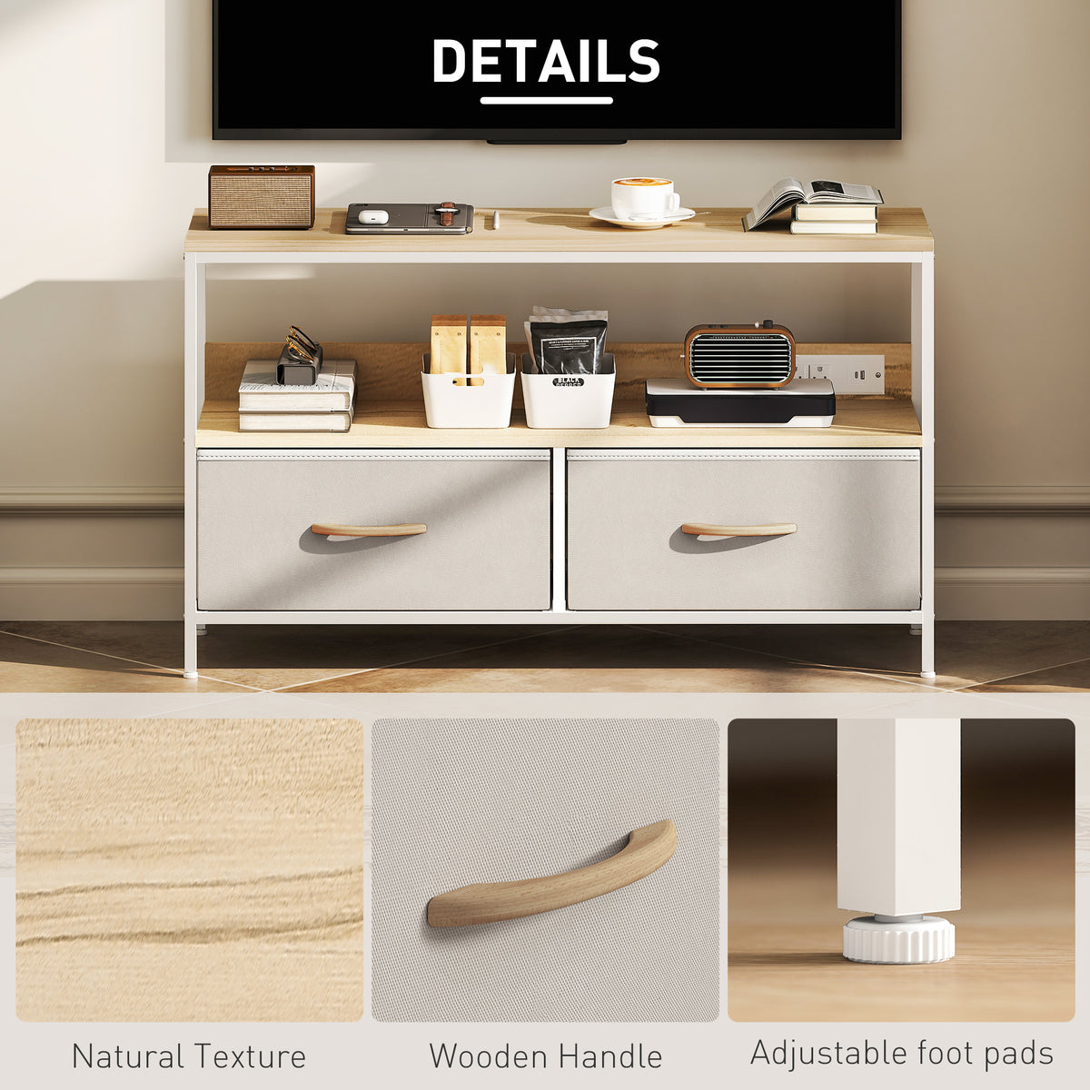 TV Stand with Charging Station for 47" TV - Oak-Home Furnishings > Living Room Furniture > TV¬†Stands-DECOROLALA