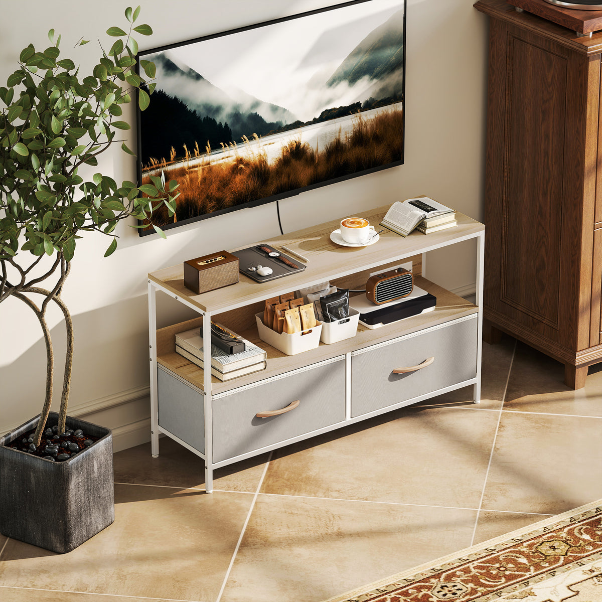 TV Stand with Charging Station for 47" TV - Oak-Home Furnishings > Living Room Furniture > TV¬†Stands-DECOROLALA