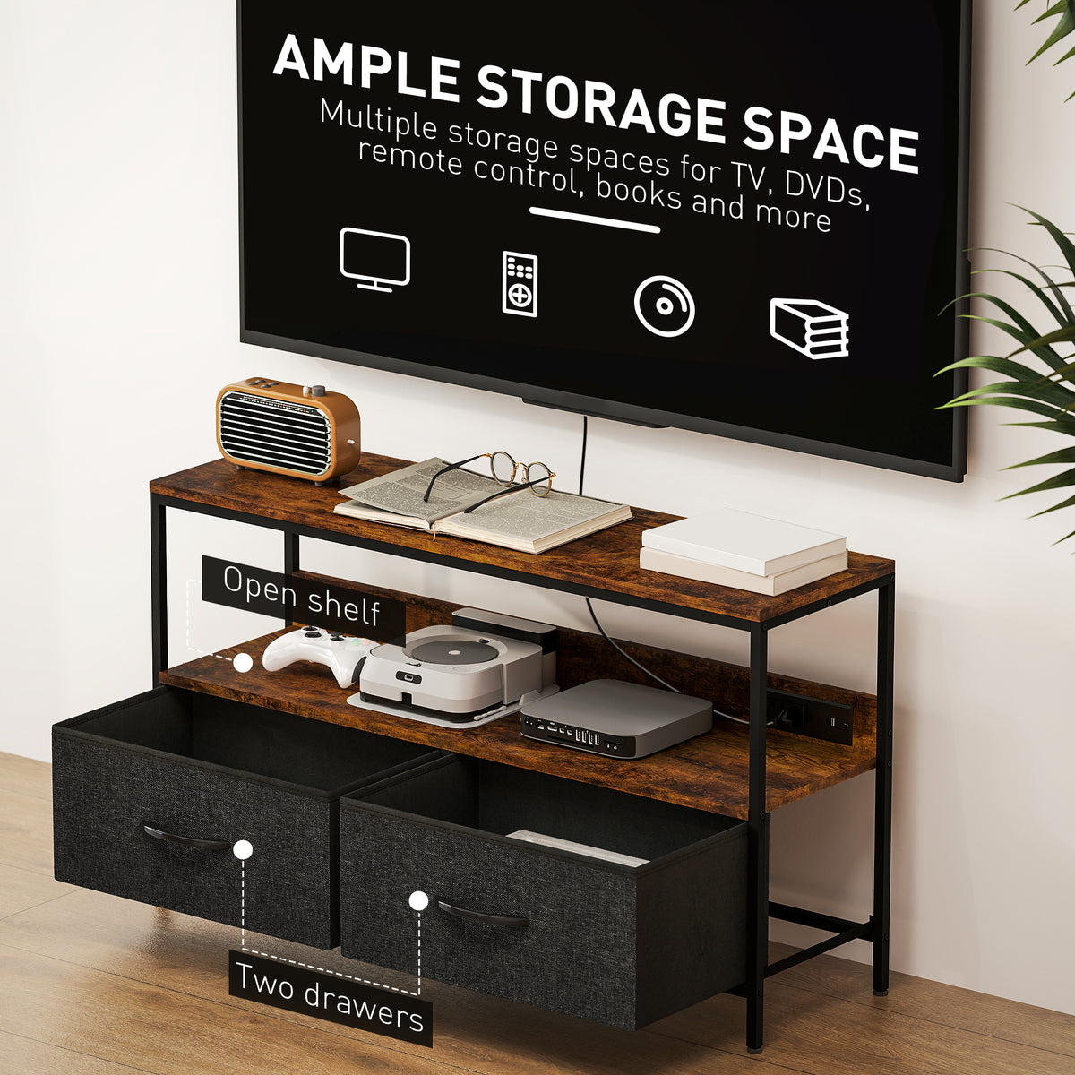 TV Stand with Charging Station for 47" TV - Rustic Brown-Home Furnishings > Living Room Furniture > TV¬†Stands-DECOROLALA