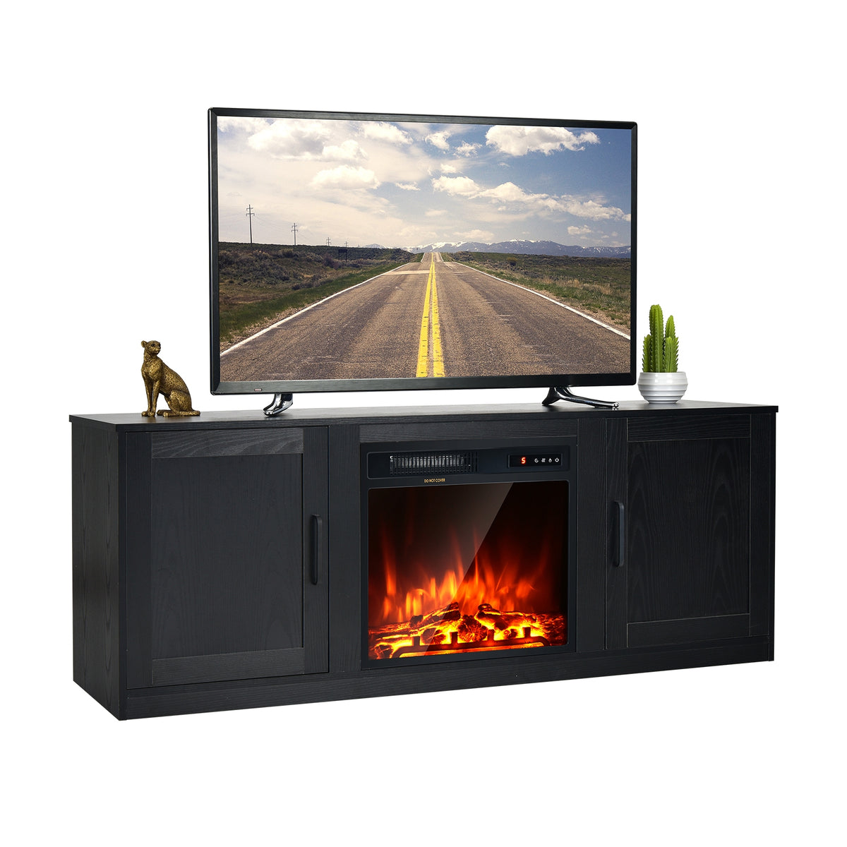 TV Stand with Double Barn Doors for TVs up to 65 Inch-Black-Entertainment Centers & TV Stands-DECOROLALA