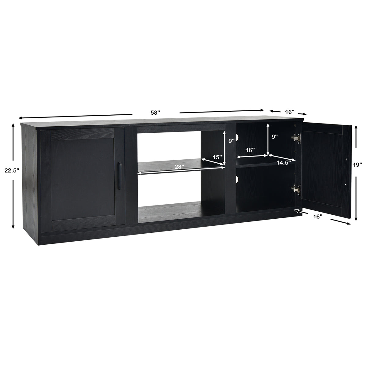 TV Stand with Double Barn Doors for TVs up to 65 Inch-Black-Entertainment Centers & TV Stands-DECOROLALA