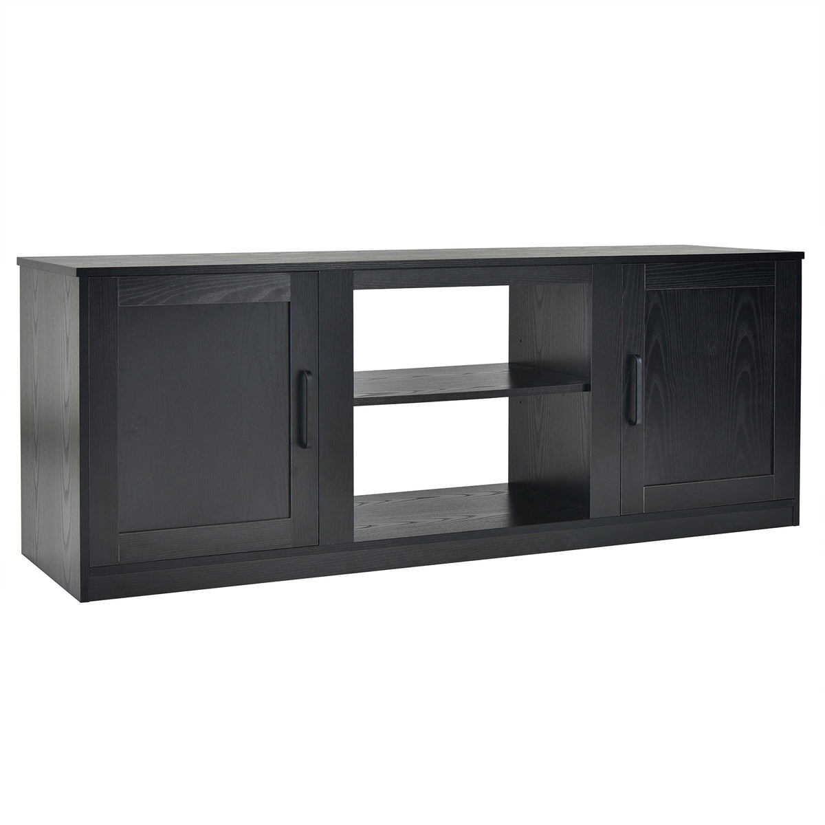 TV Stand with Double Barn Doors for TVs up to 65 Inch-Black-Entertainment Centers & TV Stands-DECOROLALA
