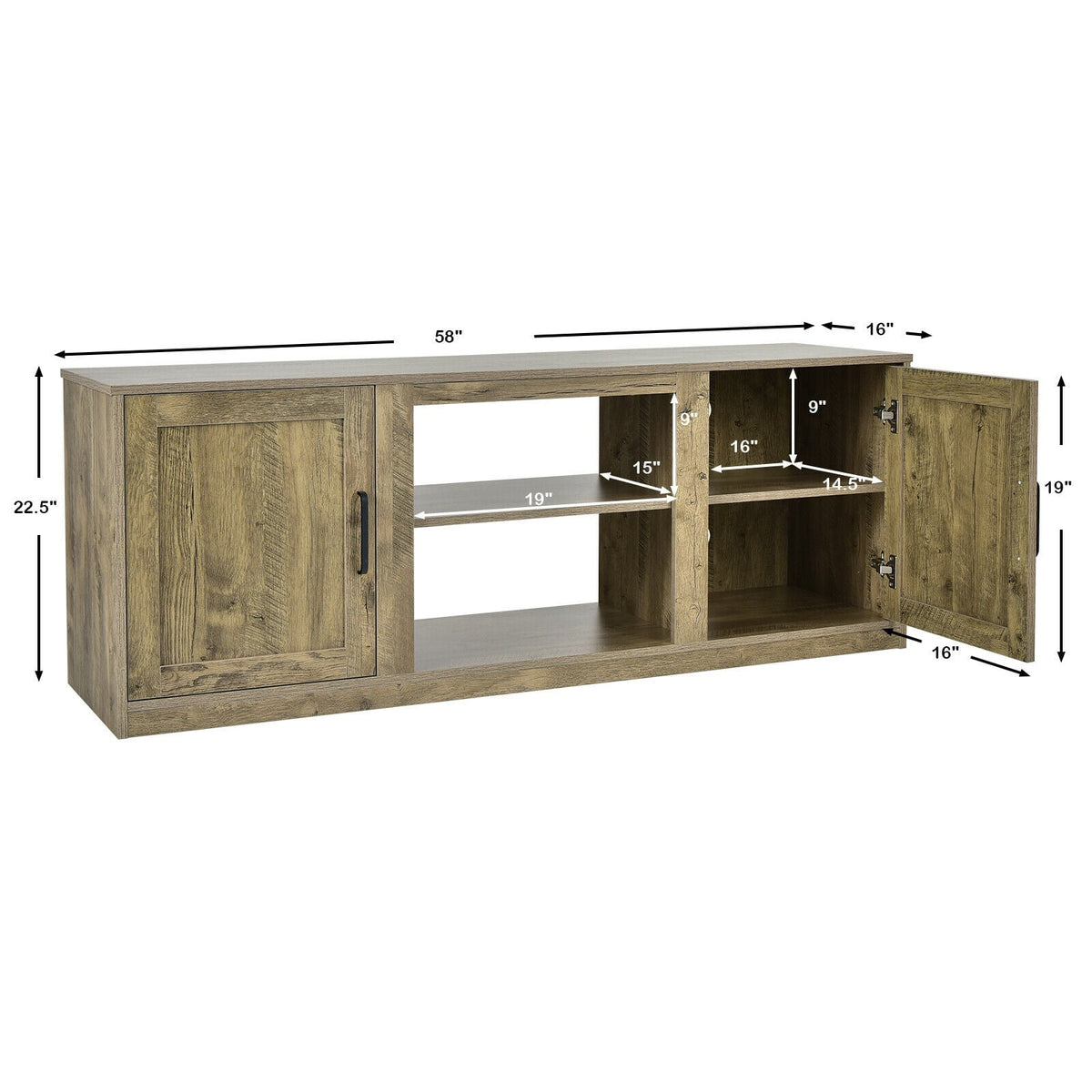 TV Stand with Double Barn Doors for TVs up to 65 Inch-Natural-Entertainment Centers & TV Stands-DECOROLALA