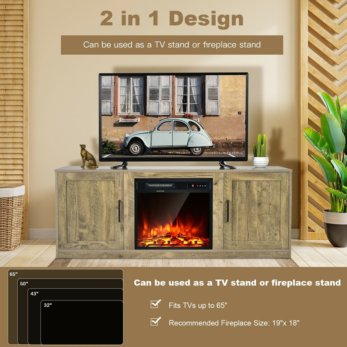 TV Stand with Double Barn Doors for TVs up to 65 Inch-Natural-Entertainment Centers & TV Stands-DECOROLALA