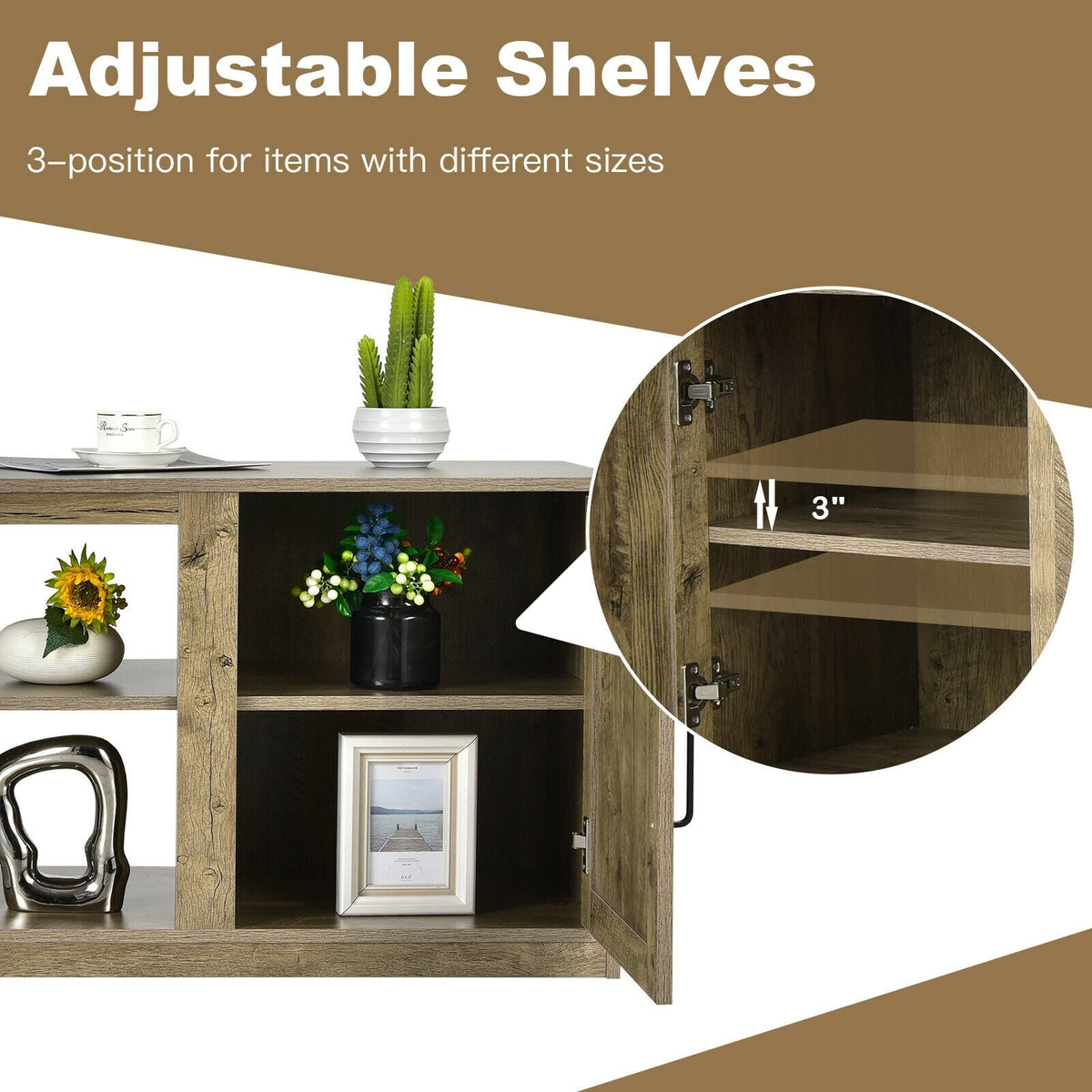TV Stand with Double Barn Doors for TVs up to 65 Inch-Natural-Entertainment Centers & TV Stands-DECOROLALA