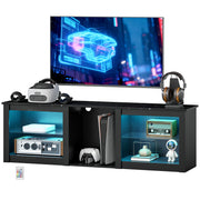 TV Stand with LED Lights, Modern Entertainment Center with Adjustable Glass Shelves, for TVs up to 70 Inch, Black-Home Furnishings > Living Room Furniture > TV¬†Stands-DECOROLALA