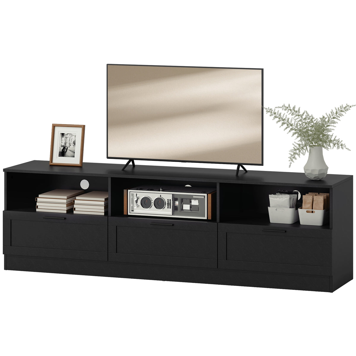 TV Stand with Storage - Black 71" for TVs up to 85"-DECOROLALA