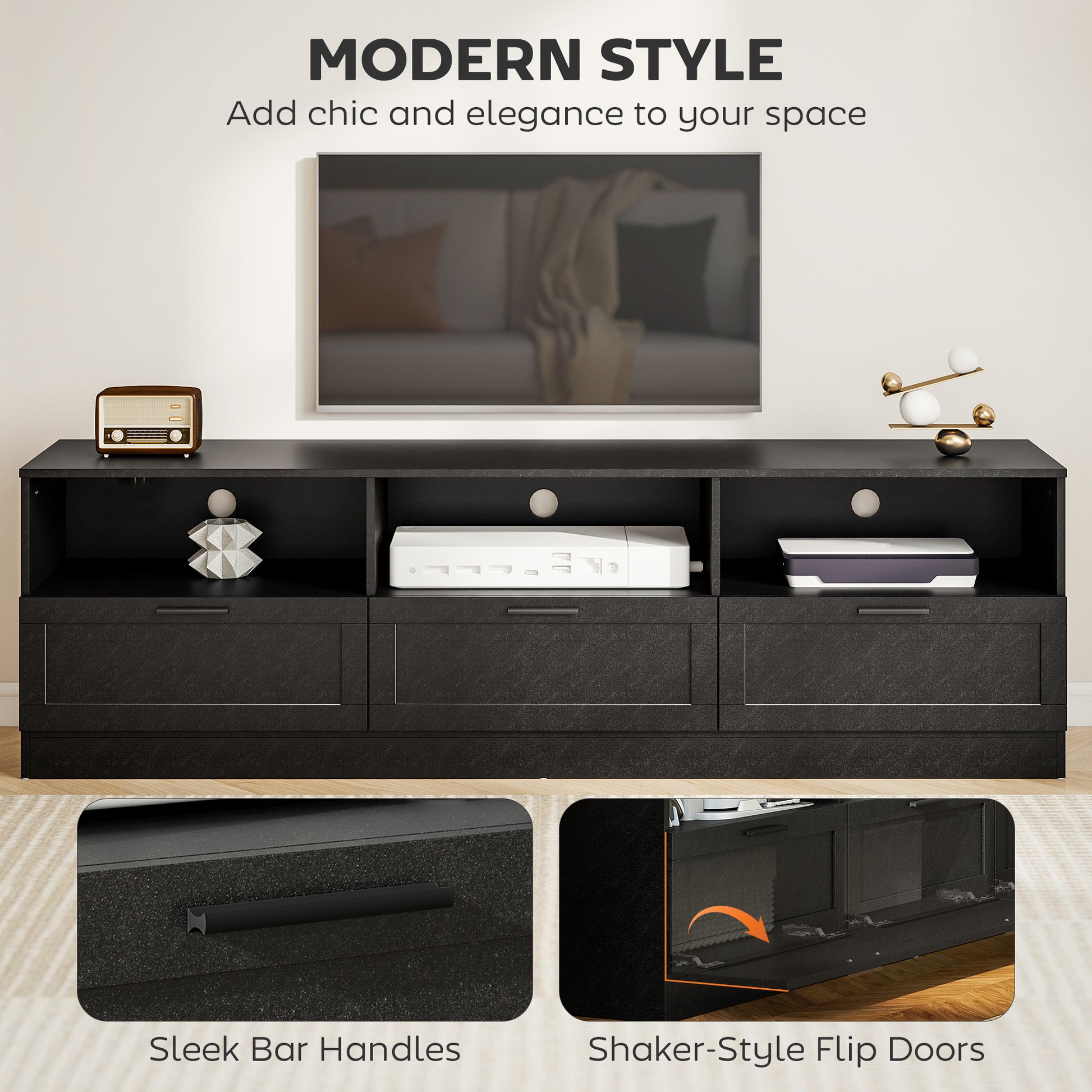 TV Stand with Storage - Black 71" for TVs up to 85"-DECOROLALA