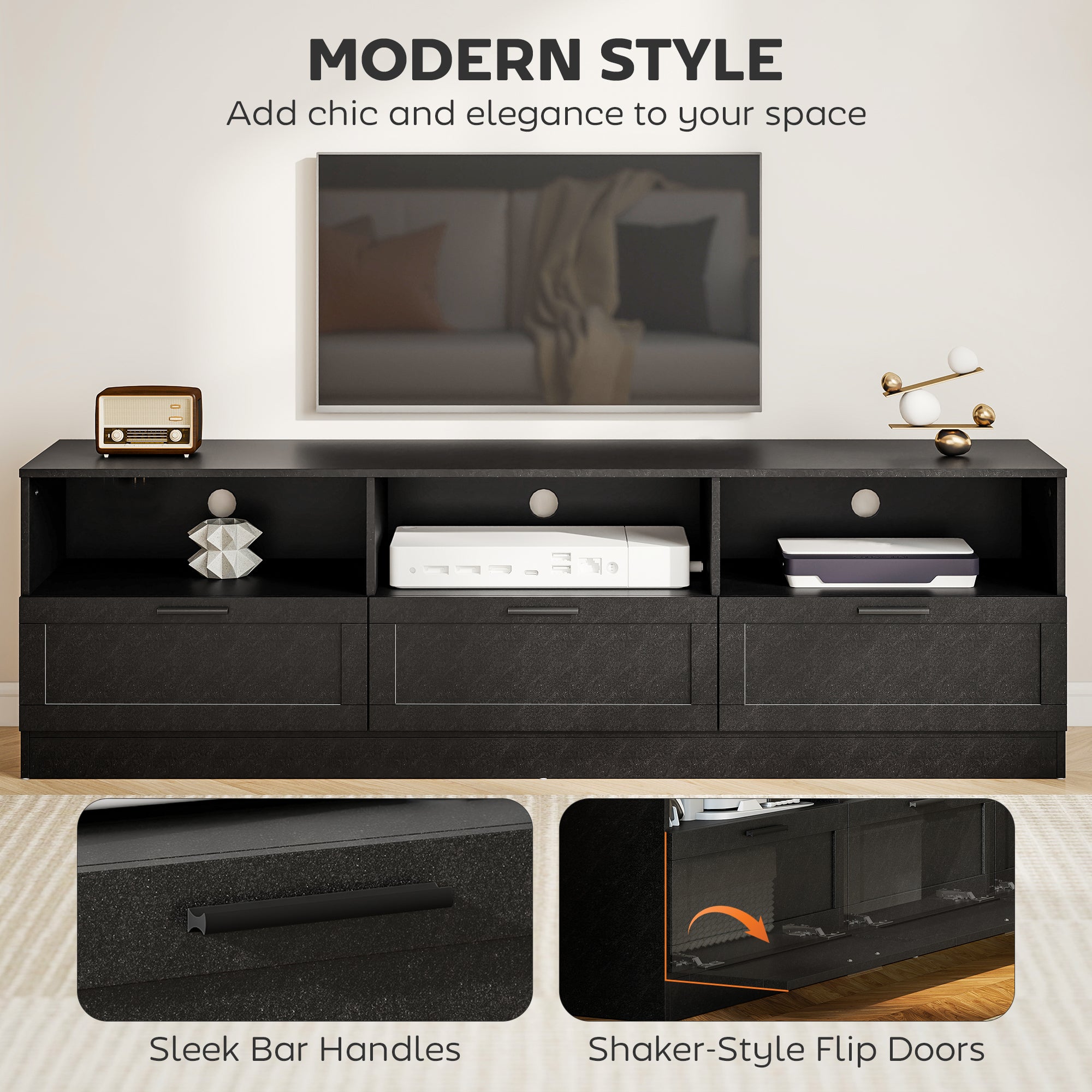 TV Stand with Storage - Black 71" for TVs up to 85"-DECOROLALA
