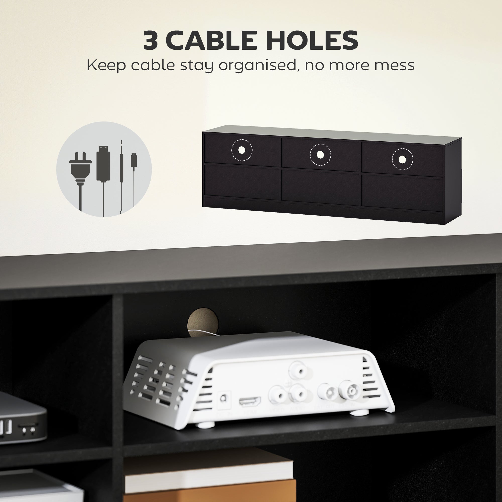 TV Stand with Storage - Black 71" for TVs up to 85"-DECOROLALA