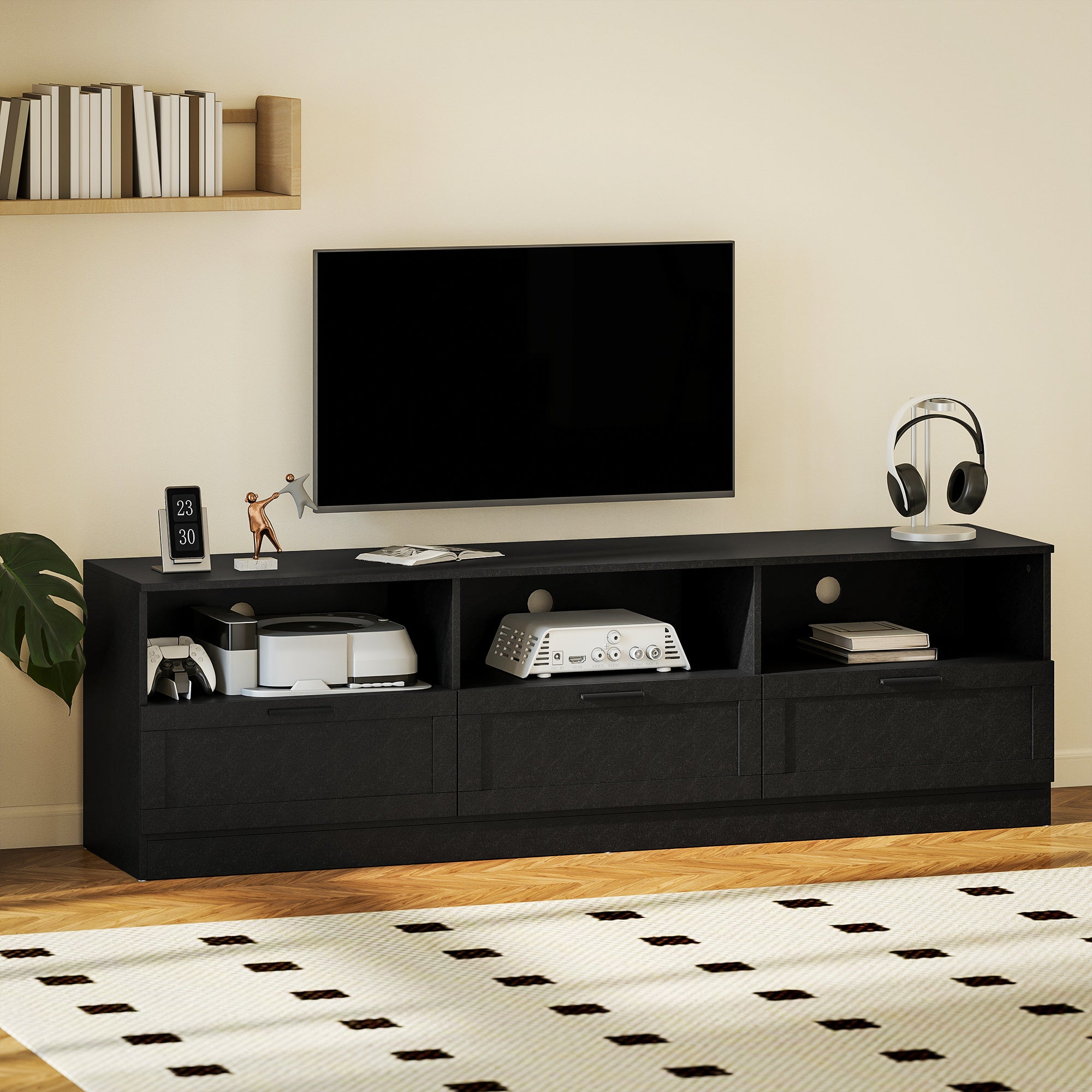 TV Stand with Storage - Black 71" for TVs up to 85"-DECOROLALA