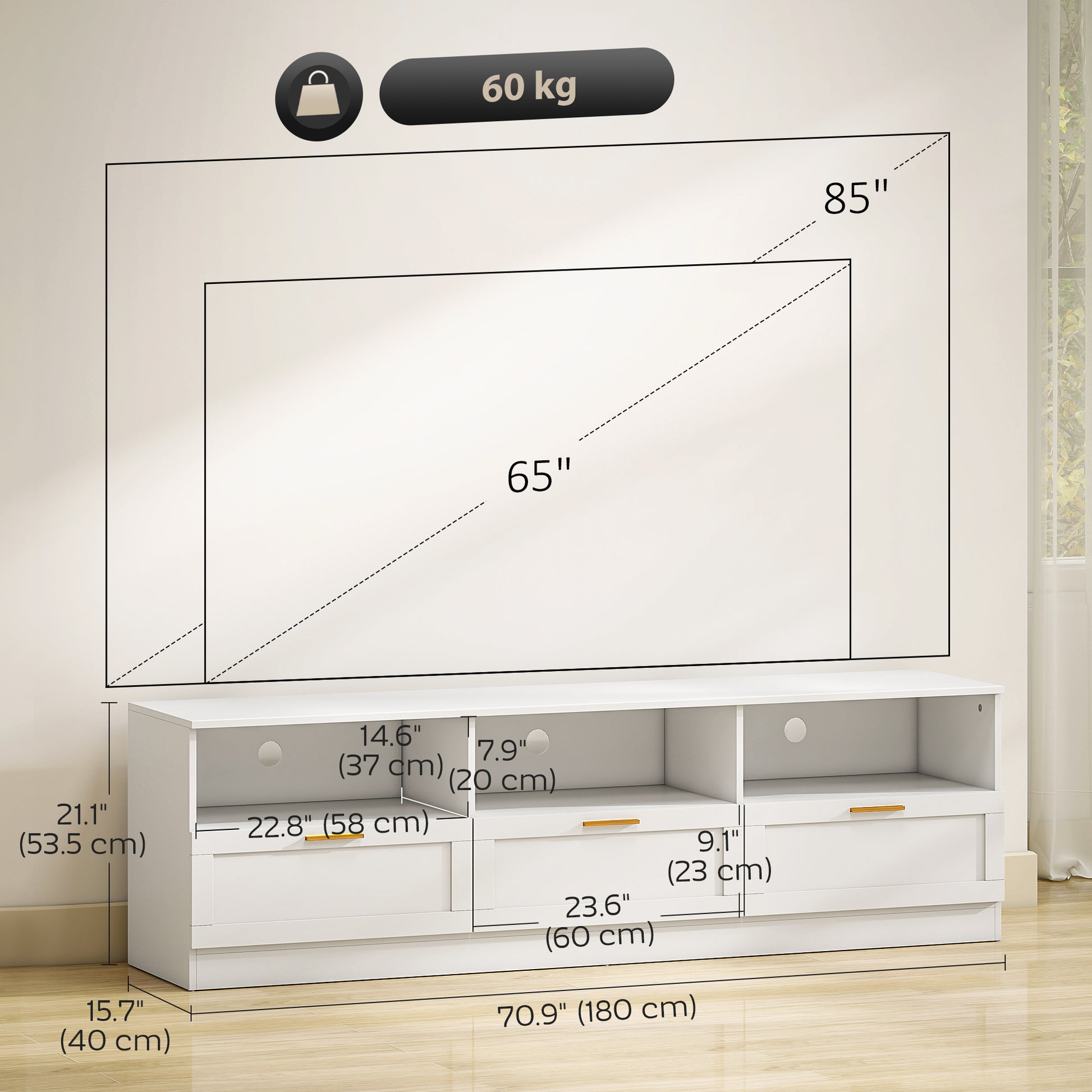 TV Stand with Storage, Modern Entertainment Center, White, 85" Max TV Support-DECOROLALA