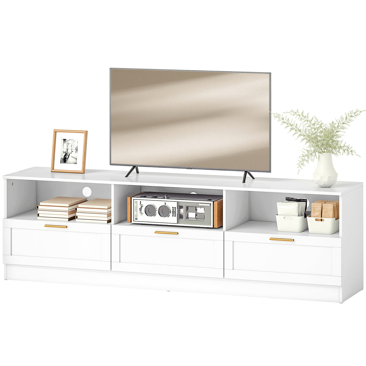 TV Stand with Storage, Modern Entertainment Center, White, 85" Max TV Support-DECOROLALA