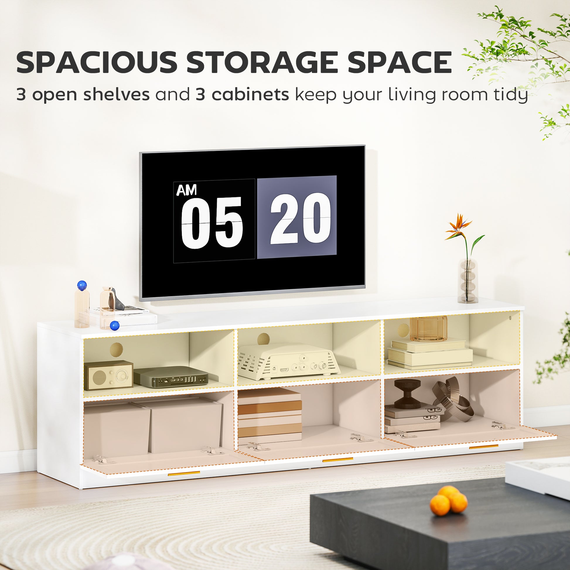 TV Stand with Storage, Modern Entertainment Center, White, 85" Max TV Support-DECOROLALA
