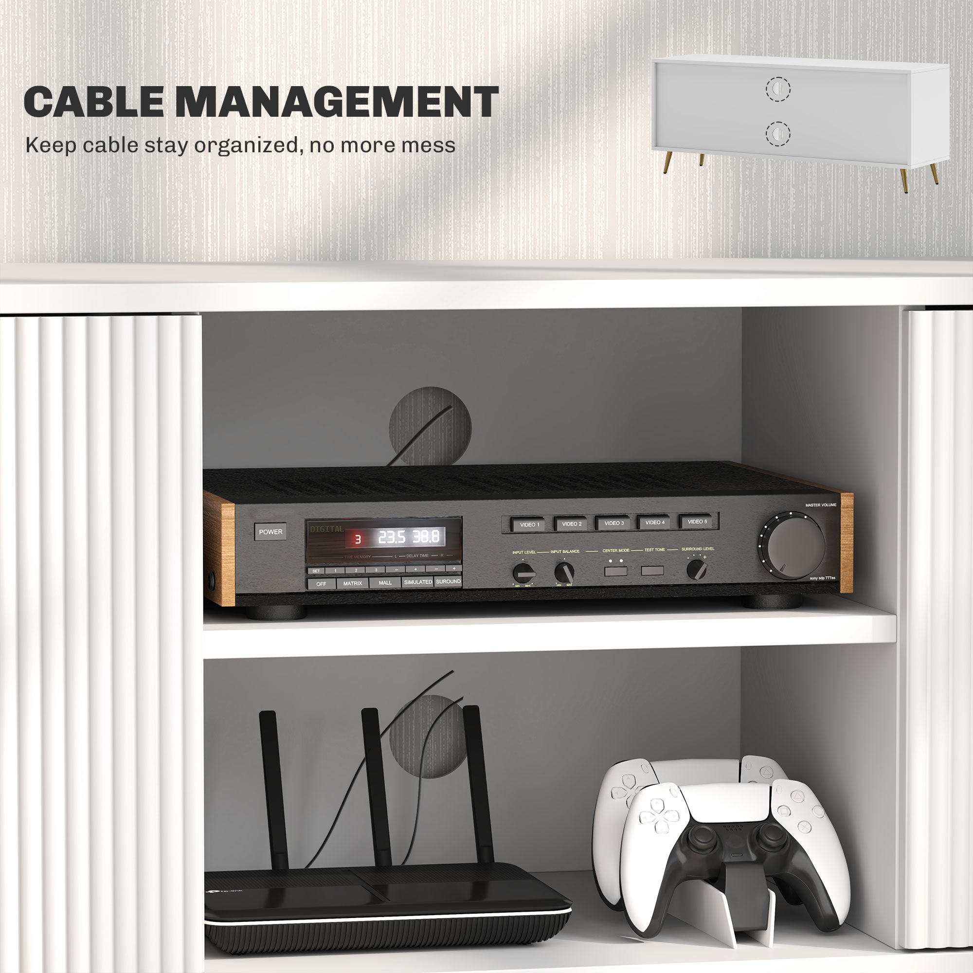 TV Stand with Storage for 55 Inch TV, Modern TV Cabinet with 2 Open Shelves and 2 Cabinets for Living Room, White-Home Furnishings > Living Room Furniture > TV¬†Stands-DECOROLALA