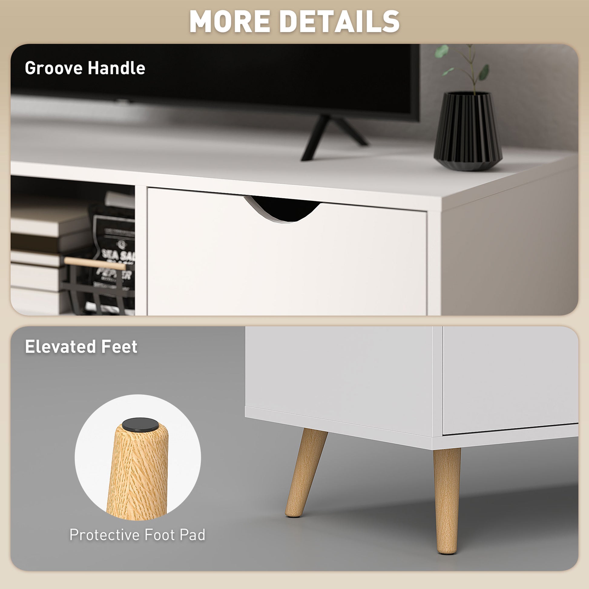 TV Stand with Storage for up to 50" TV, Modern TV Table with Open Shelf, Drawer and 2 Cabinets, White-Home Furnishings > Living Room Furniture > TV¬†Stands-DECOROLALA