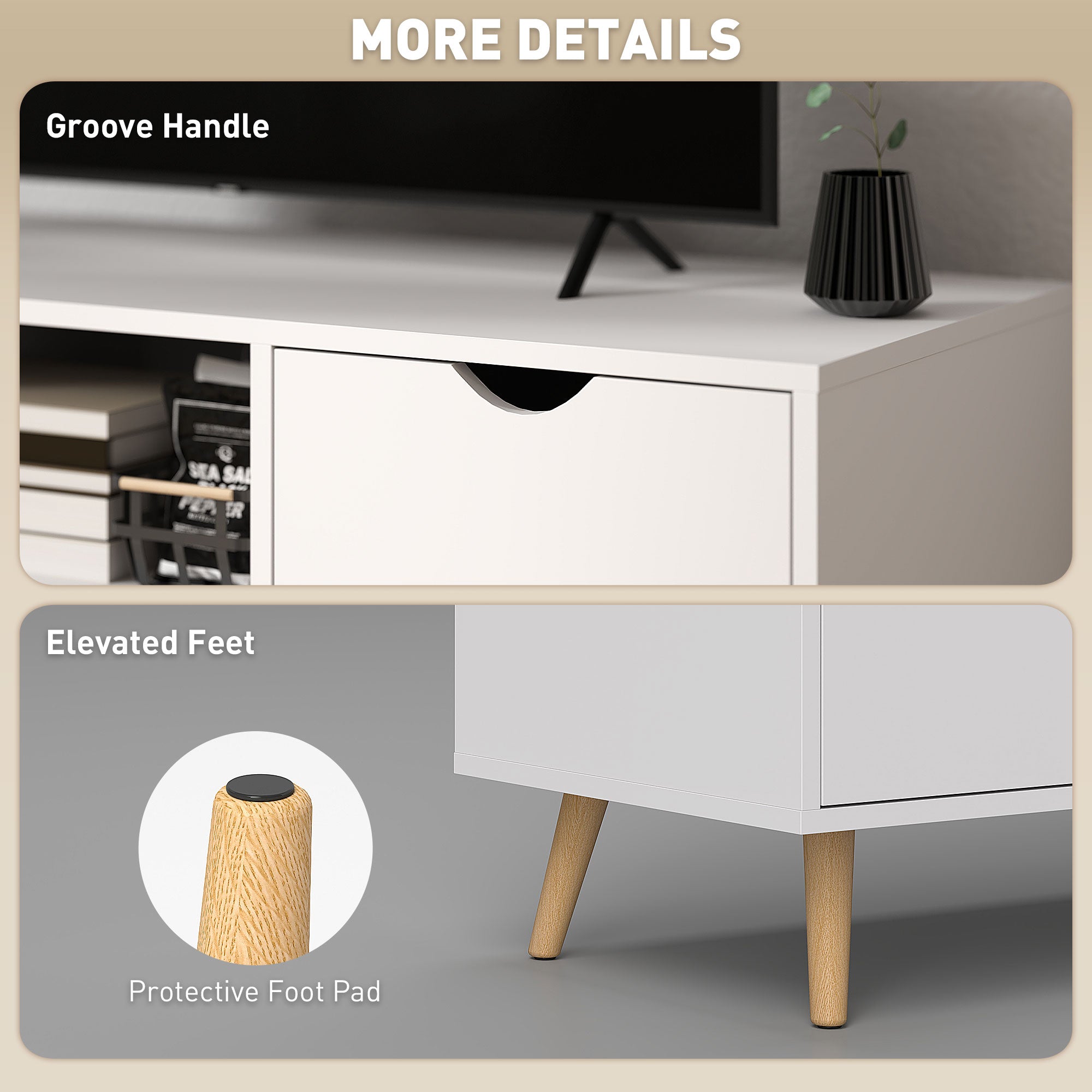 TV Stand with Storage for up to 50" TV, Modern TV Table with Open Shelf, Drawer and 2 Cabinets, White-Home Furnishings > Living Room Furniture > TV¬†Stands-DECOROLALA