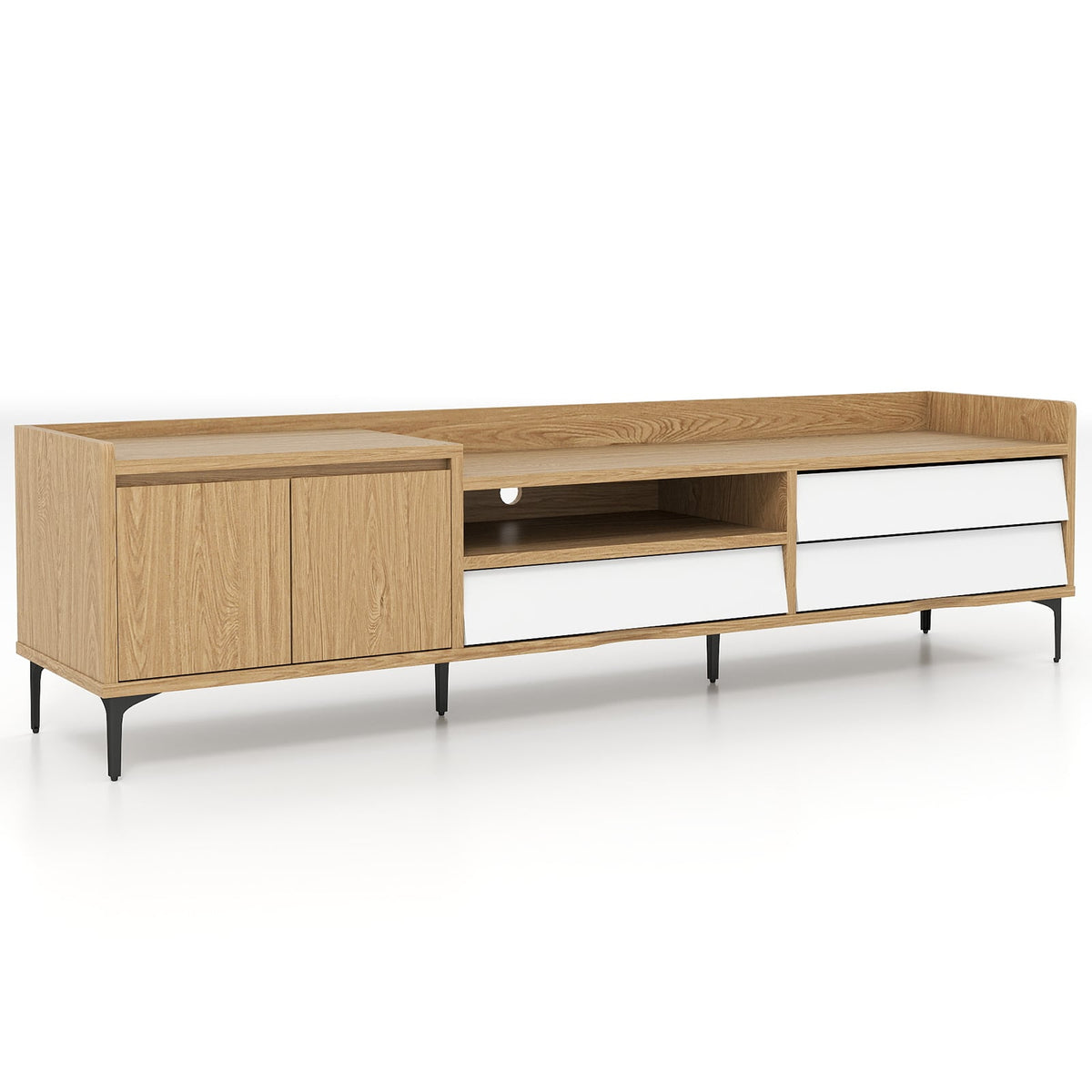 TV Stand for TVs up to 80 Inch Mid Century Modern Entertainment Center with Storage Cabinet-Natural-Entertainment Centers & TV Stands-DECOROLALA