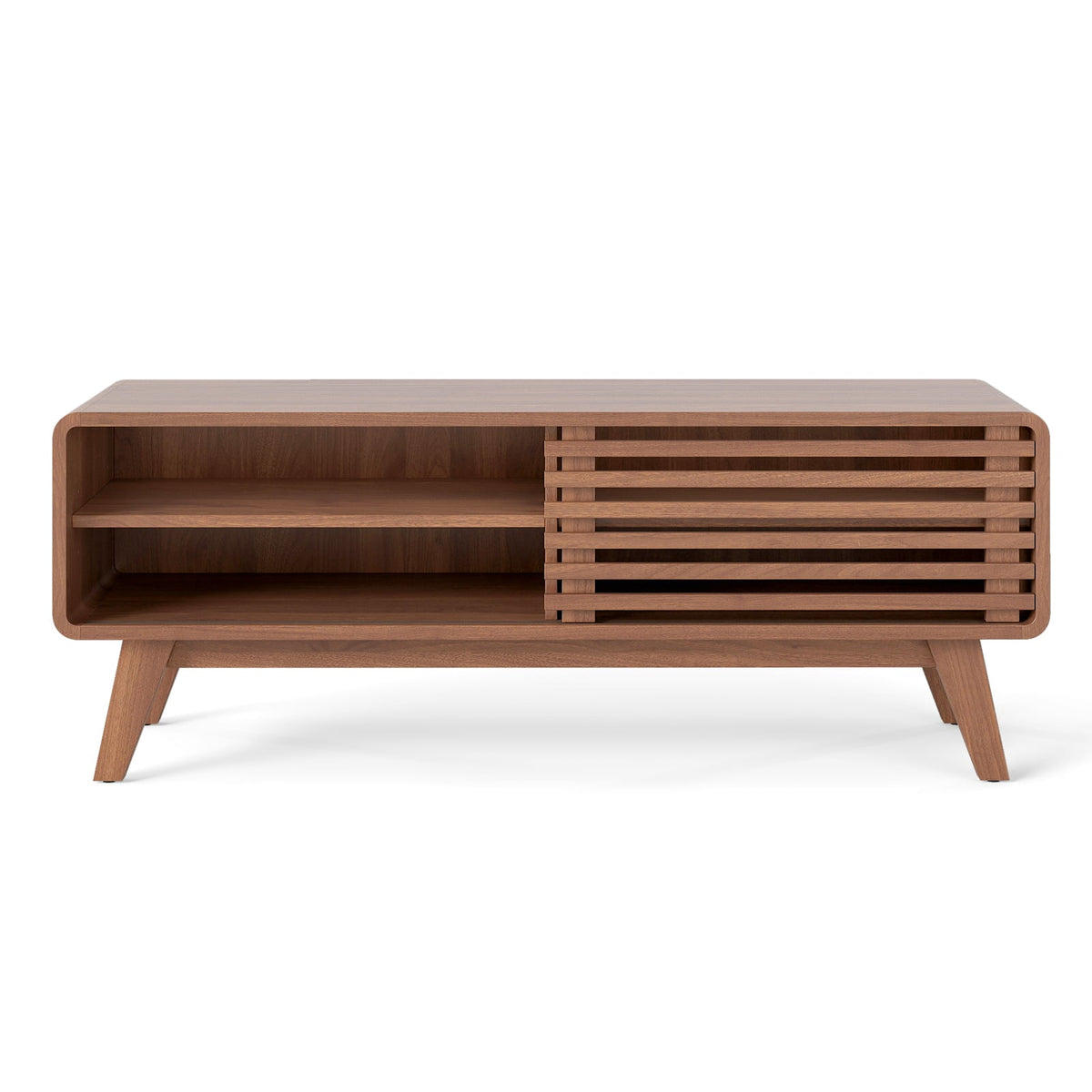 TV Stand for TVs up to 55" with Sliding Door and Adjustable Shelves for Living Room-Brown-Entertainment Centers & TV Stands-DECOROLALA