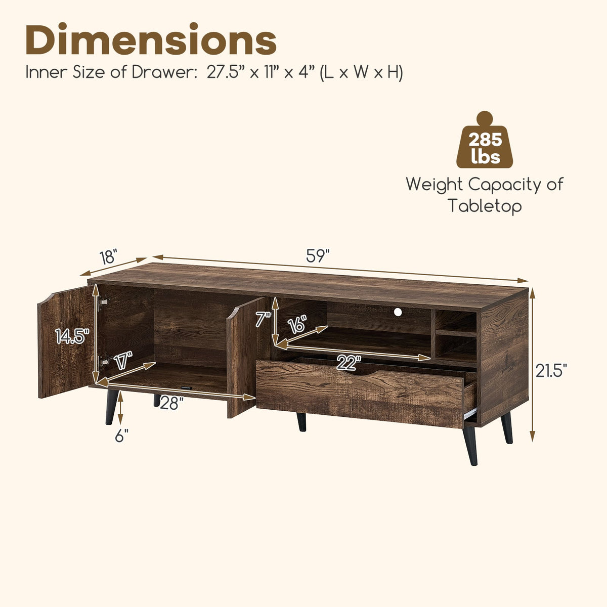 TV Stand for TVs up to 65 Inches Rustic Entertainment Center-Brown-Entertainment Centers & TV Stands-DECOROLALA