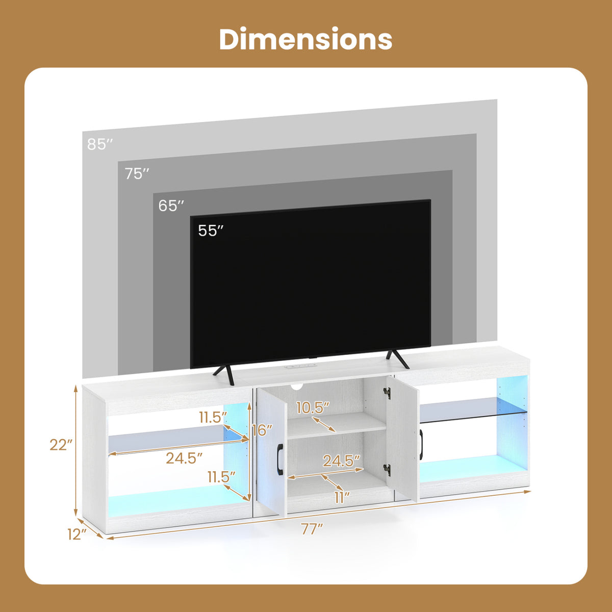 TV Stand for TVs up to 85 Inches LED Entertainment Center with Power Outlets-White-Entertainment Centers & TV Stands-DECOROLALA