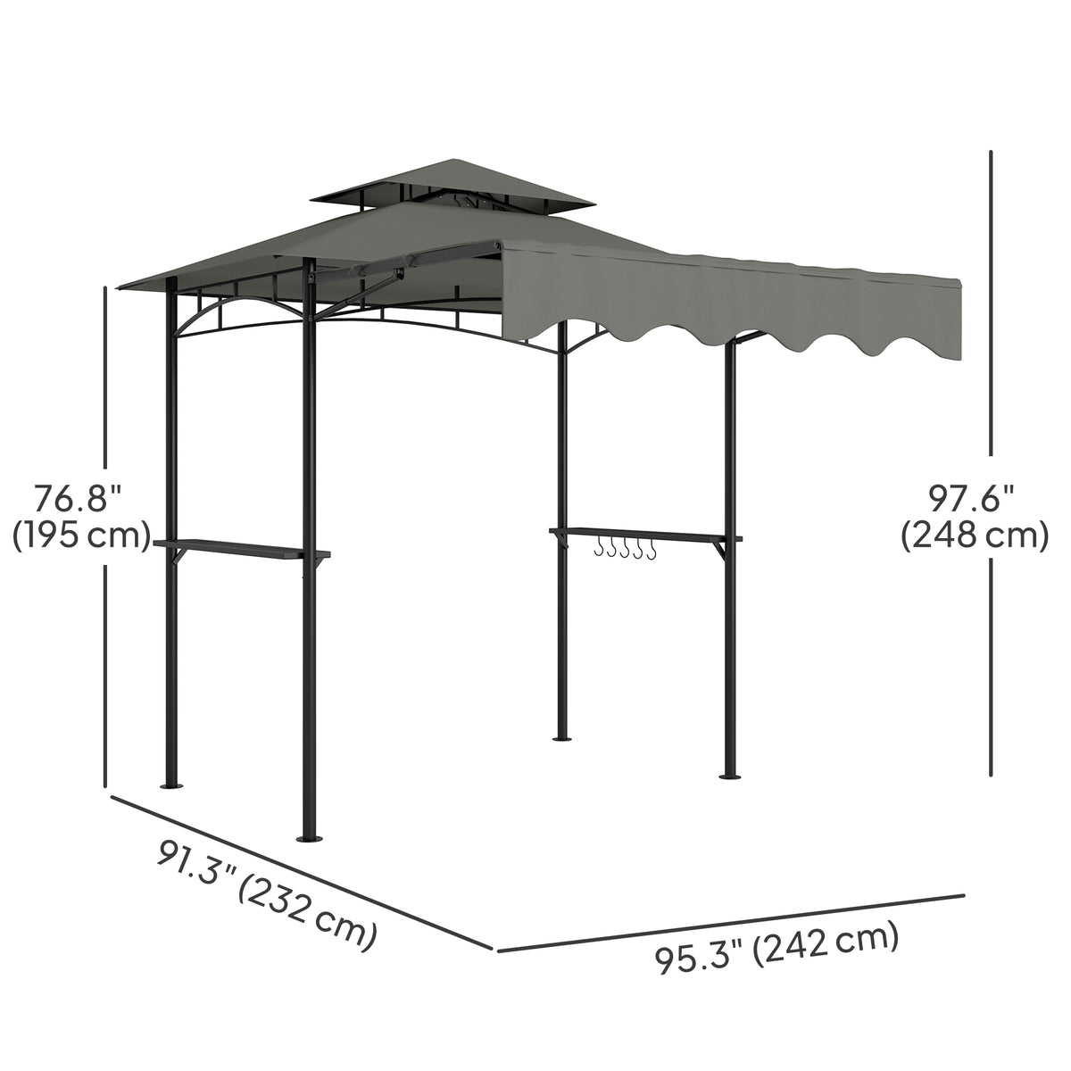 8' x 7.6' Grill Gazebo with Side Awning - Light Grey