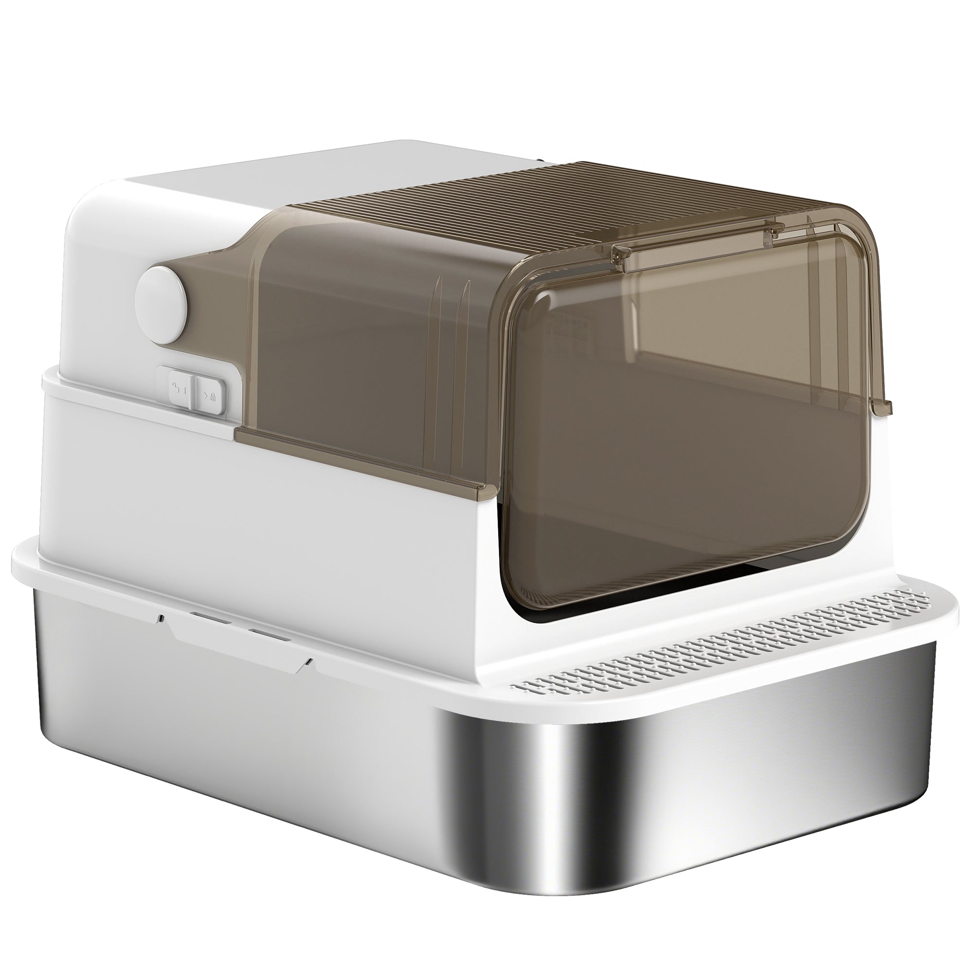 Stainless Steel Cat Litter Box, Easy-Clean Enclosure with Scoop & Flip Lid, 27.6" L x 19.7" W x 18.3" H, White