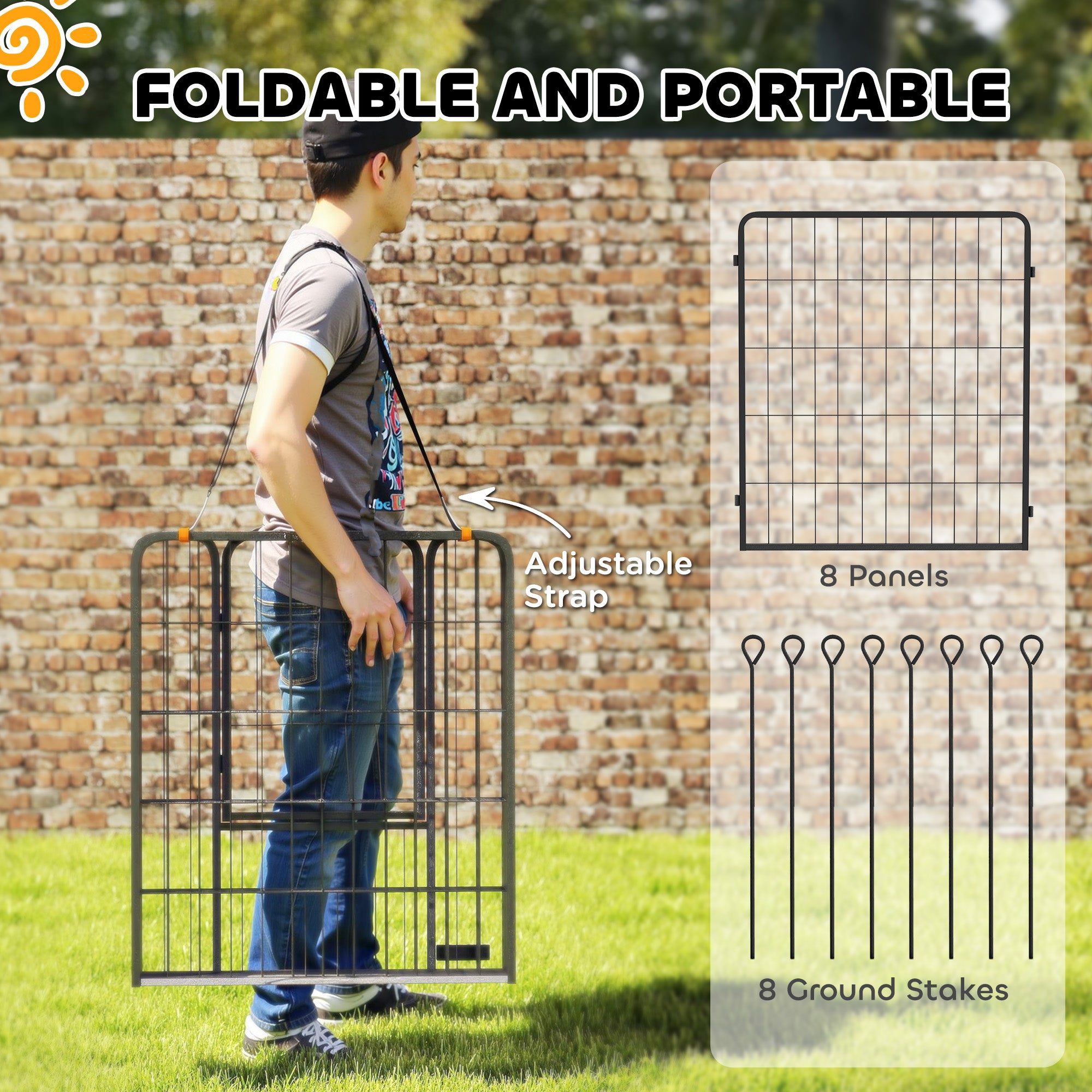 Parc pour chien de 31.5" intérieur et extérieur, parc portable pliable à 8 panneaux avec porte et sangle pour chiens de taille moyenne