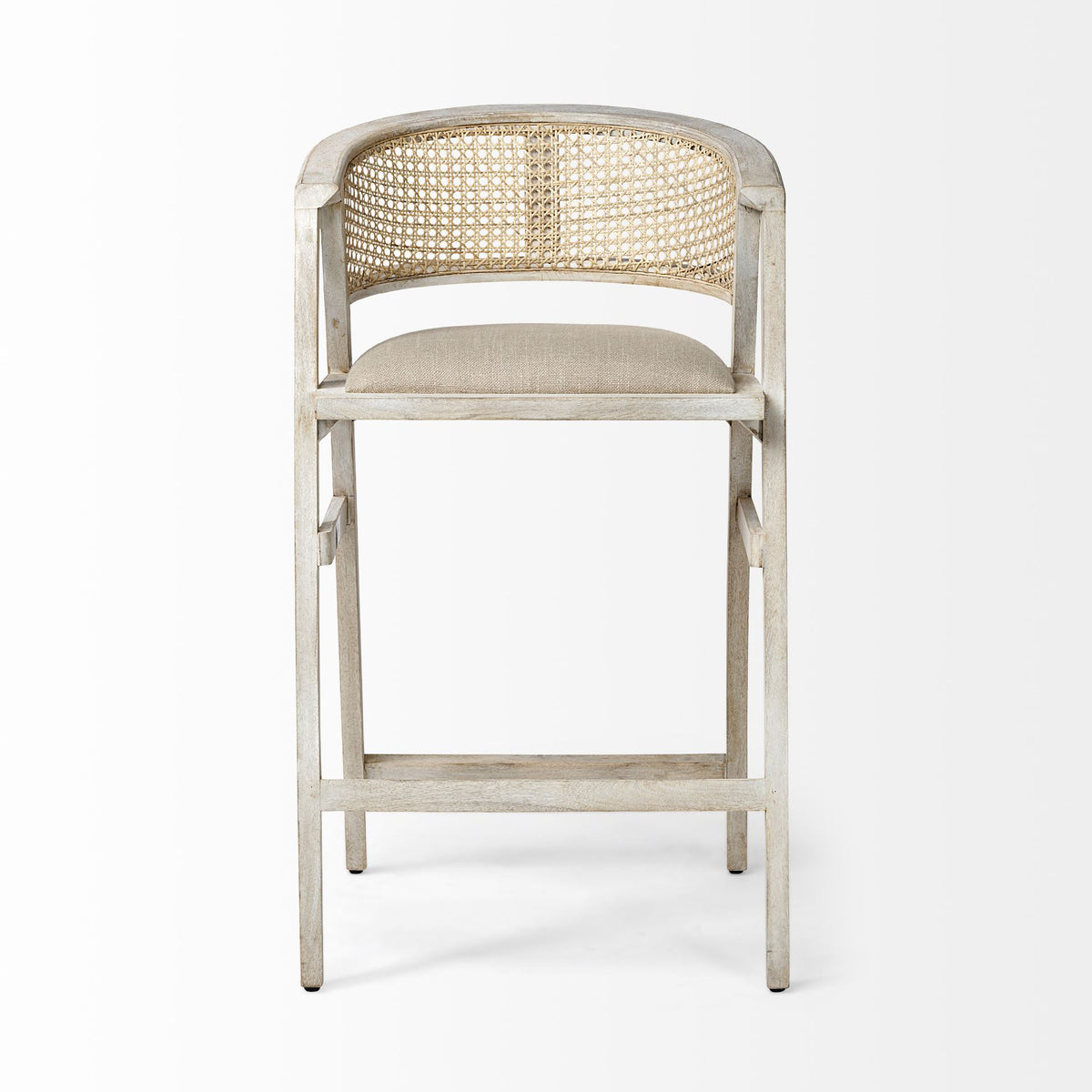 Tabitha 30.75" Seat Height Beige Fabric/Rattan Seat Blonde Wood Frame Bar Stool-Bar Stools-DECOROLALA
