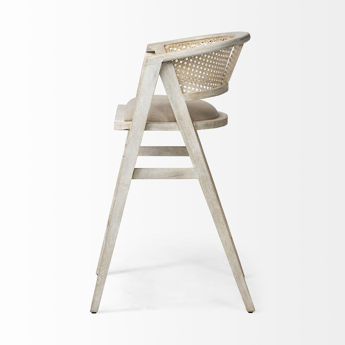 Tabitha 30.75" Seat Height Beige Fabric/Rattan Seat Blonde Wood Frame Bar Stool-Bar Stools-DECOROLALA