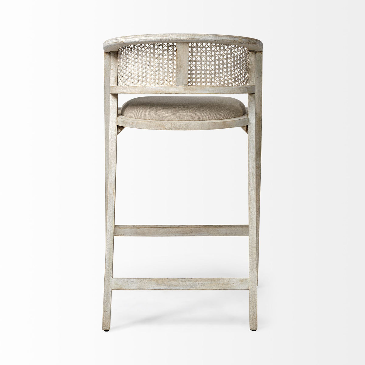 Tabitha 30.75" Seat Height Beige Fabric/Rattan Seat Blonde Wood Frame Bar Stool-Bar Stools-DECOROLALA