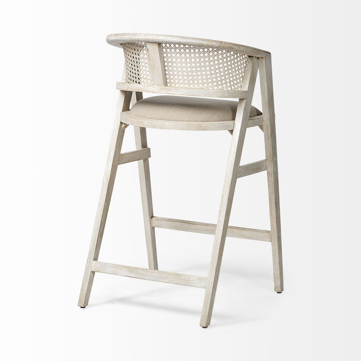 Tabitha 30.75" Seat Height Beige Fabric/Rattan Seat Blonde Wood Frame Bar Stool-Bar Stools-DECOROLALA