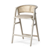 Tabitha 30.75" Seat Height Beige Fabric/Rattan Seat Blonde Wood Frame Bar Stool-Bar Stools-DECOROLALA