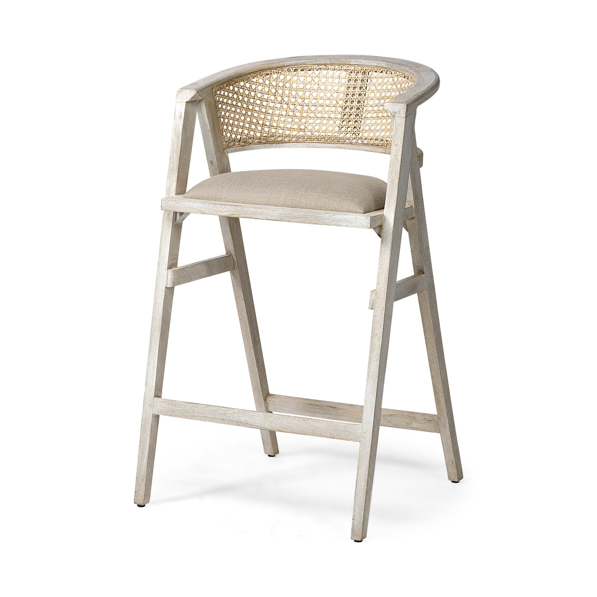 Tabitha 30.75" Seat Height Beige Fabric/Rattan Seat Blonde Wood Frame Bar Stool-Bar Stools-DECOROLALA