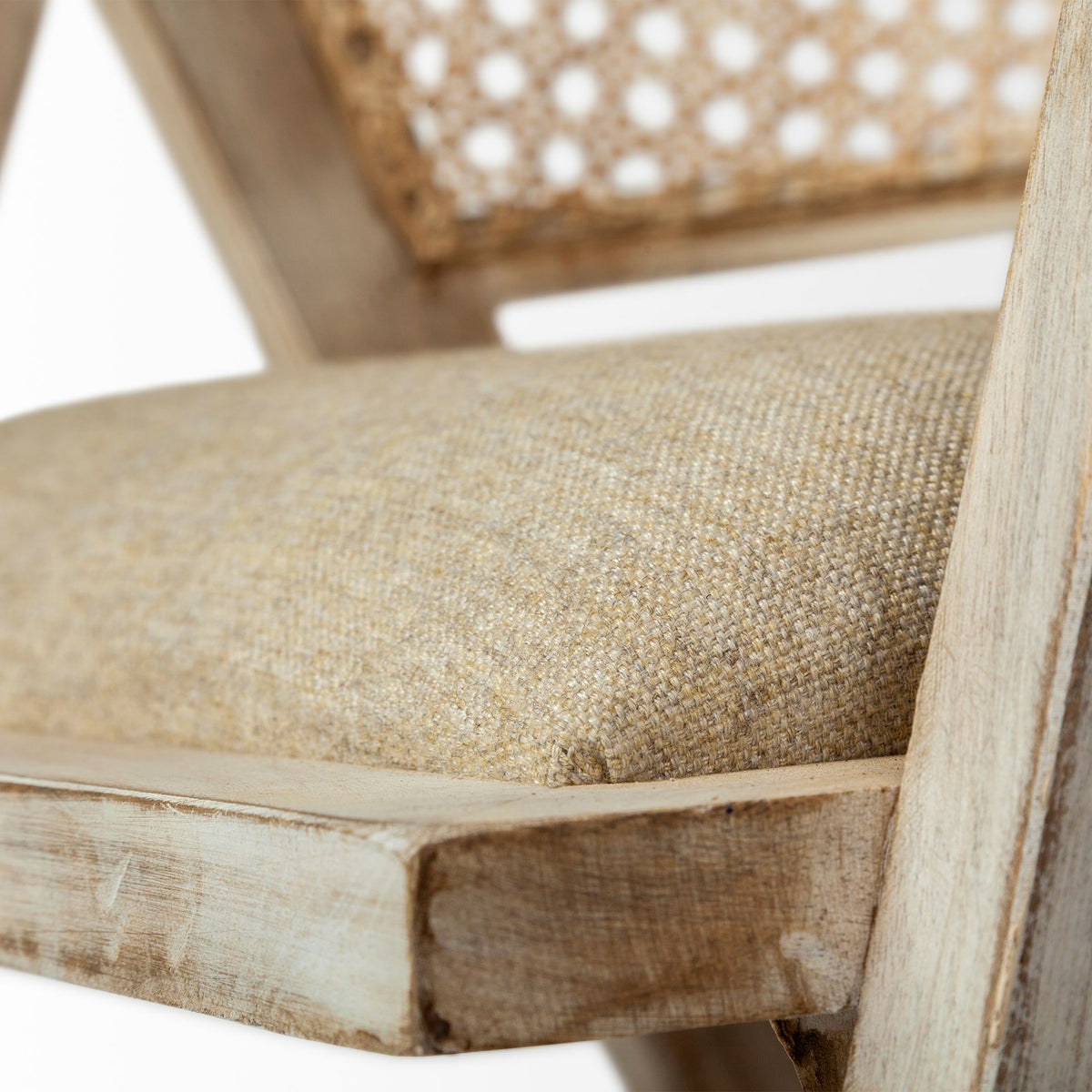 Tabitha Cane Back Dining Arm Chair | Polyester w/ Blonde Wooden-Dining Chairs-DECOROLALA