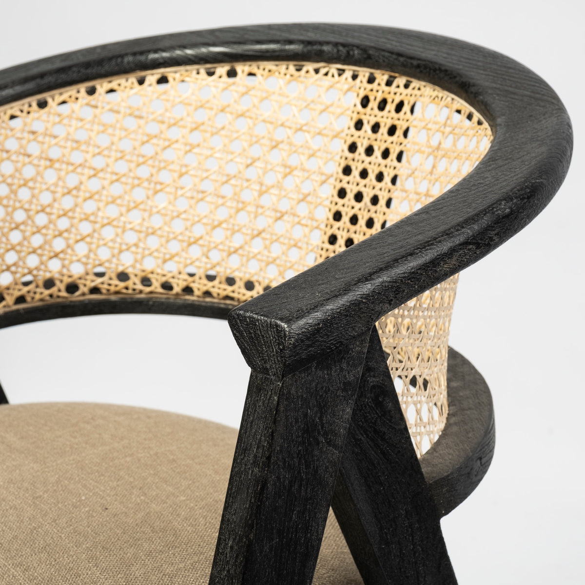 Tabitha Cane Back Dining Arm Chair | Polyester w/ Blonde Wooden-Dining Chairs-DECOROLALA