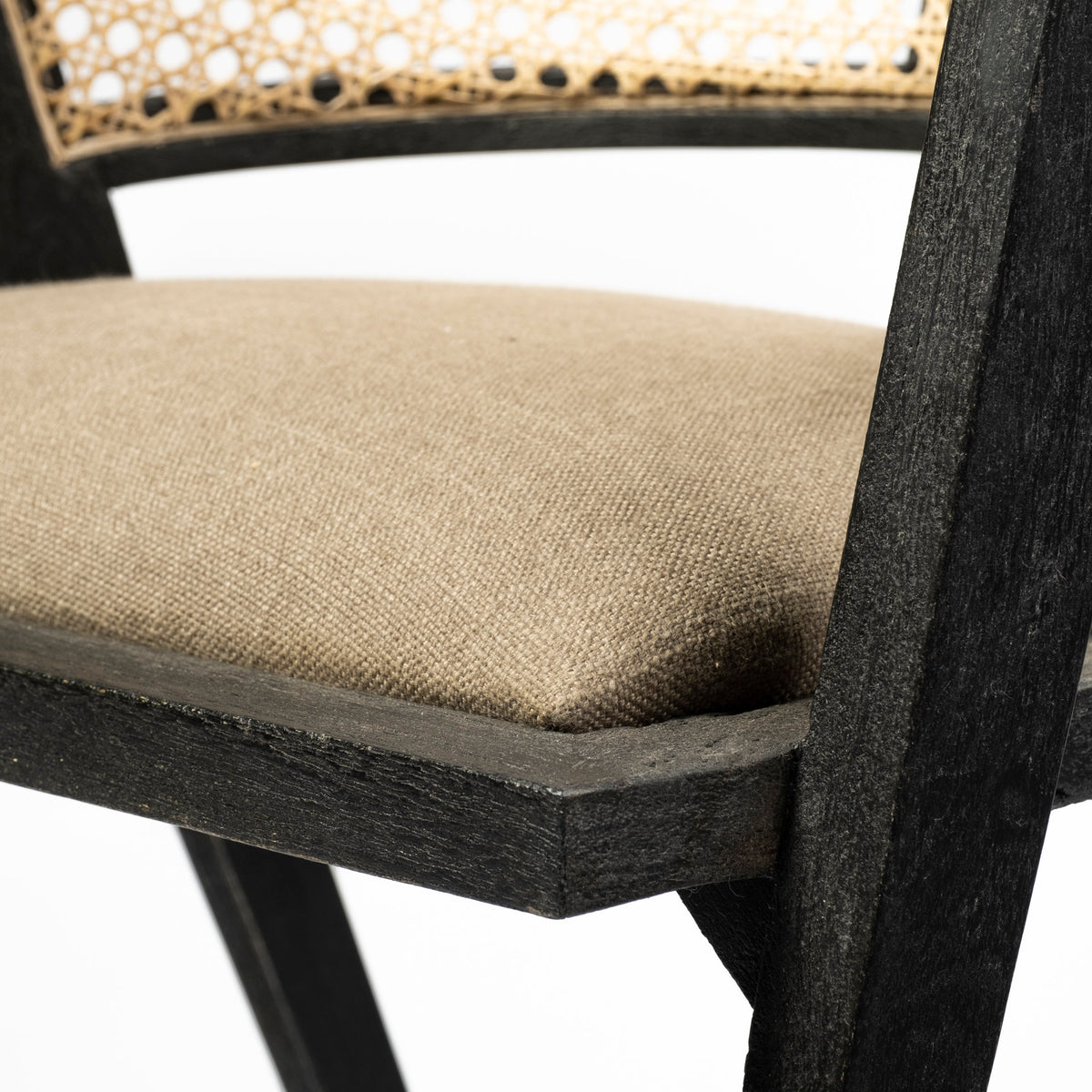 Tabitha Cane Back Dining Arm Chair | Polyester w/ Blonde Wooden-Dining Chairs-DECOROLALA